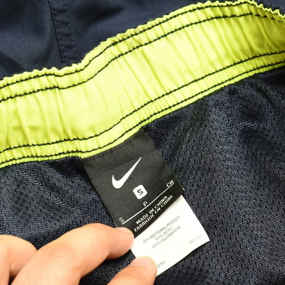 Nike Men's Swim Trunk Sweat Shorts Nylon Blue Size S Swoosh Lined Pockets